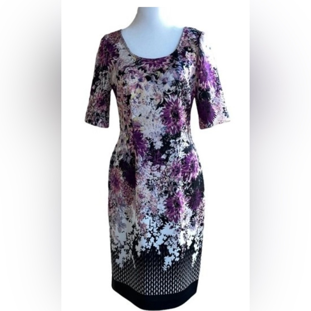Adrianna Papell Purple Floral Midi Sheath Dress